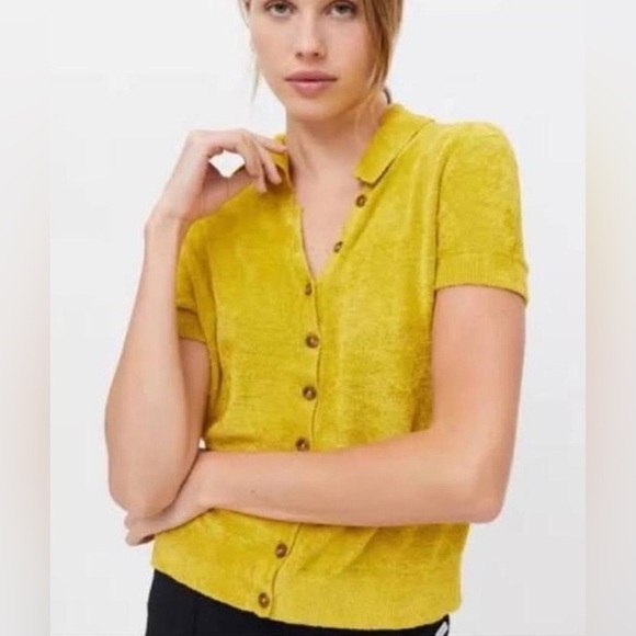 Urban Outfitters Adeline V Neck Collared Cardigan Yellow Women’s Size Small - Picture 1 of 10